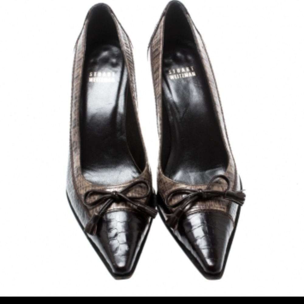 Stuart weitzman croc lizard embossed pointed pumps - Picture 4 of 10